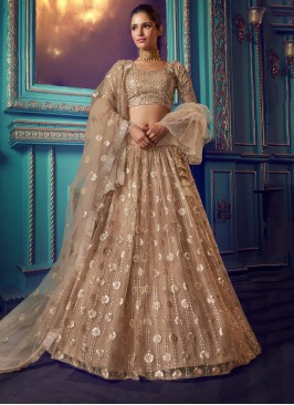 A Line Lehenga Choli Resham Net in Gold