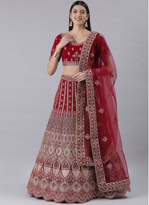 A Line Lehenga Choli Resham Silk in Red