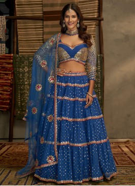 A Line Lehenga Choli Sequins Georgette in Blue