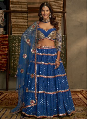 A Line Lehenga Choli Sequins Georgette in Blue