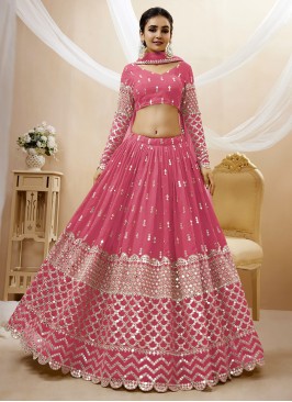 A Line Lehenga Choli Sequins Georgette in Pink