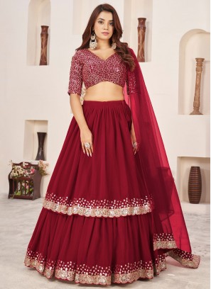 A Line Lehenga Choli Sequins Georgette in Red