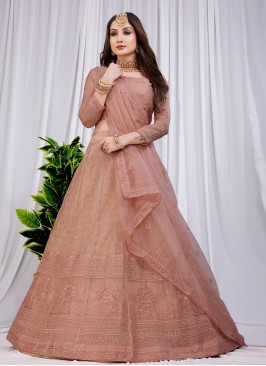 A Line Lehenga Choli Sequins Satin in Peach