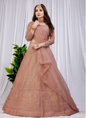 A Line Lehenga Choli Sequins Satin in Peach