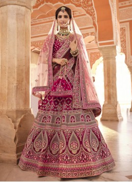 A Line Lehenga Choli Thread Velvet in Pink