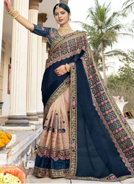 Absorbing Art Silk Blue Embroidered Classic Saree