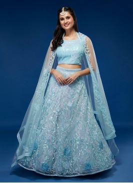 Absorbing Blue Net Designer Lehenga Choli