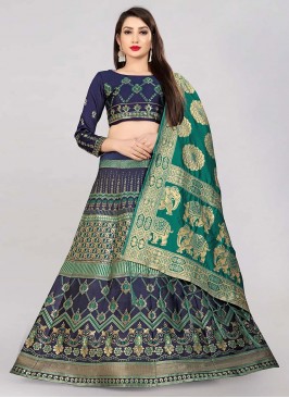 Absorbing Navy Blue Jacquard Work Banarasi Silk Lehenga Choli