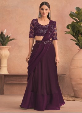 Absorbing Purple Engagement Lehenga Style Saree