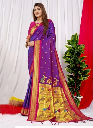 Absorbing Purple Thread Designer Saree