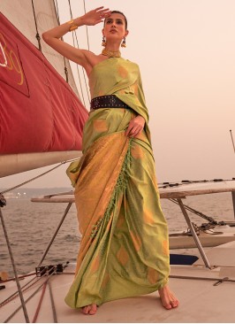 Absorbing Sea Green Weaving Satin Saree