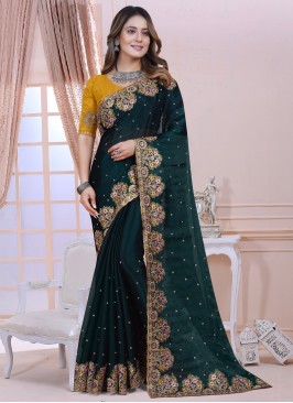 Absorbing Teal Zari Trendy Saree