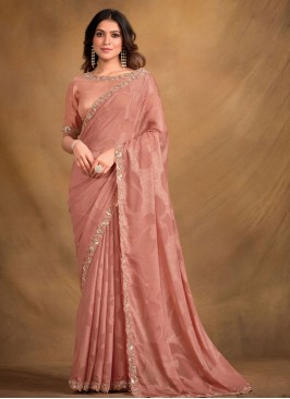 Adorable Georgette Peach Sequins Contemporary Style Saree