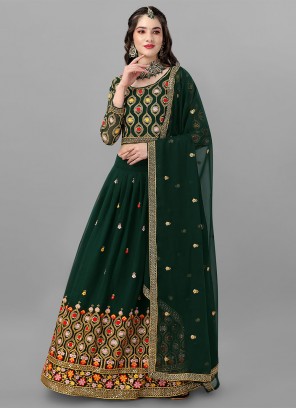 Adorable Green Cord Faux Georgette Trendy Lehenga Choli