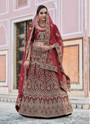 Adorable Maroon Color Embroidered Bridal Lehenga