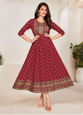 Adorable Maroon Rayon Trendy Gown