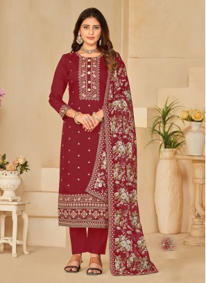 Adorable Maroon Sequins Silk Trendy Salwar Kameez