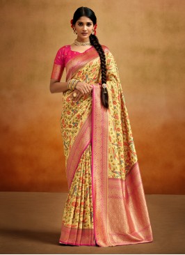 Adorable Mustard Banarasi Silk Designer Saree