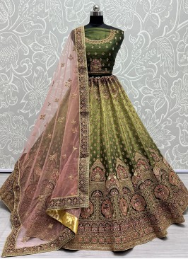 Adorable Net Green Diamond A Line Lehenga Choli