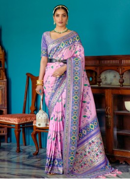 Adorable Zari Rose Pink Banarasi Silk Traditional Saree
