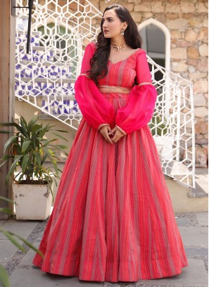 Adorning Digital Print Hot Pink Chanderi Lehenga Choli