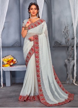 Adorning Resham Off White Saree