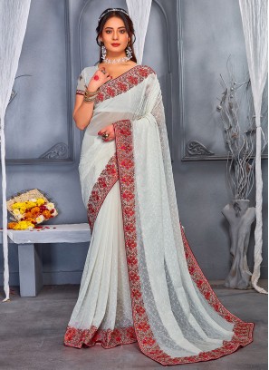 Adorning Resham Off White Saree