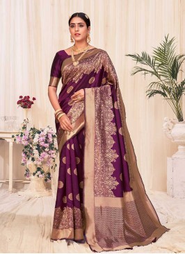 Adroable Wine Color Silk Saree