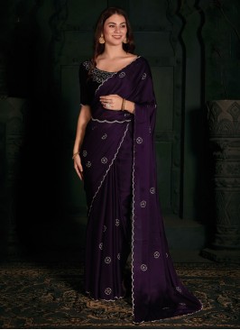 Aesthetic Georgette Satin Purple Classic Saree