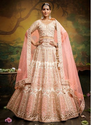 Aesthetic Stone Peach Silk Designer Lehenga Choli