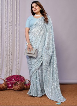 Aesthetic Thread Pure Georgette Designer Saree