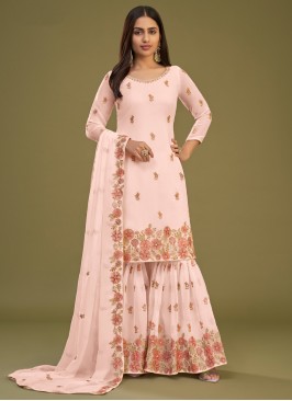 Affectionate Embroidered Peach Trendy Salwar Kameez 