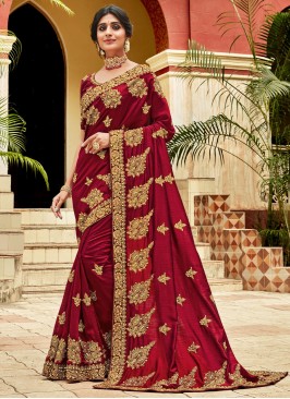 Affectionate Embroidered Vichitra Silk Maroon Saree
