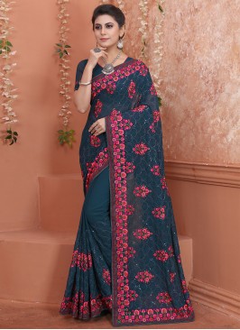 Affectionate Georgette Morpeach  Contemporary Saree