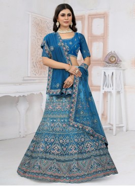 Affectionate Net Teal Resham Designer Lehenga Choli