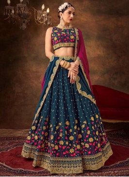 Affectionate Pure Georgette Thread Work Blue A Lin