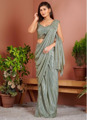 Affectionate Sea Green One Minute Saree