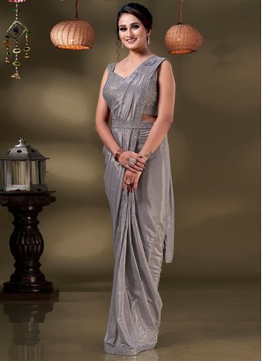 Affectionate Stone Work Grey Georgette Classic Saree
