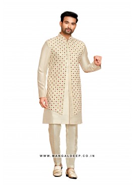 Alluring Art Silk Men's Kurta Pyjama With Long Jac