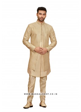 Alluring Art Silk Men's Kurta Pyjama With Long Jacket