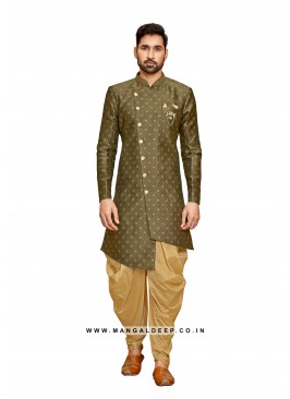 Alluring Jacquard Silk Men's Kurta Pyjama With Long Jacket