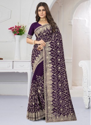 Alluring Embroidered Purple Trendy Saree