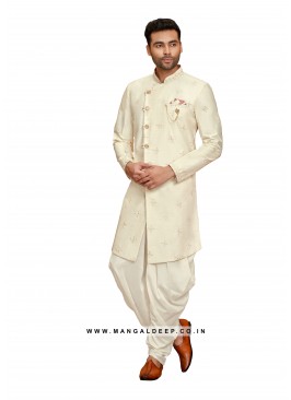 Alluring Men's Embroidery Art Silk Dhoti Style Indowestern Kurta