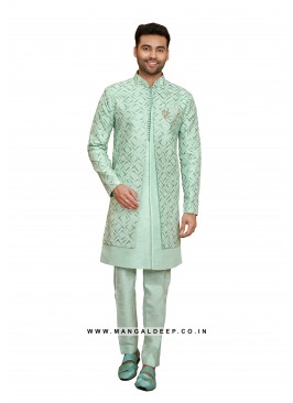 Alluring Art Silk Men's Kurta Pyjama With Long Jacket