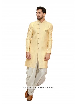 Alluring Men's Jacquard Silk Dhoti Style Indowestern Kurta