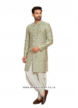 Alluring Men's Embroidery Art Silk Dhoti Style Indowestern Kurta