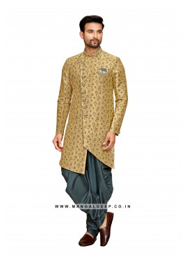 Alluring Men's Jacquard Silk Dhoti Style Indowestern Kurta