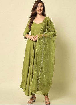 Alluring Rayon Plain Green Trendy Salwar Kameez