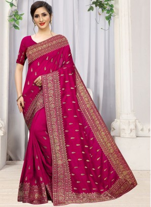 Alluring Silk Embroidered Magenta Designer Traditional Saree