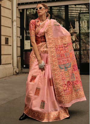 Alluring Weaving Pink Contemporary Saree